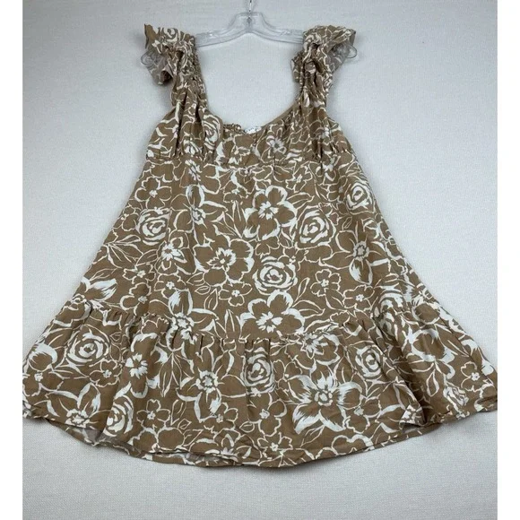 Blu Pepper Babydoll Dress Womens Size L Mini Brown Cream Floral Lined - Picture 2 of 12